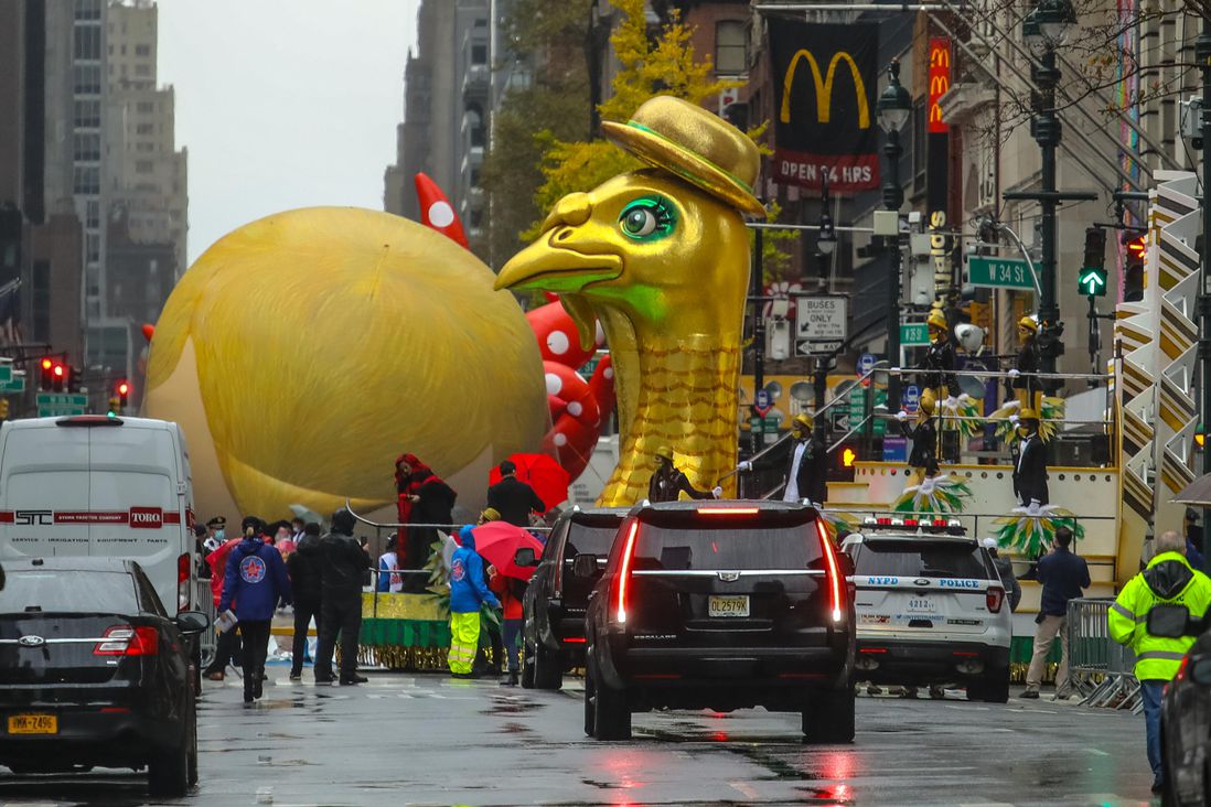 A turkey float can be seen
